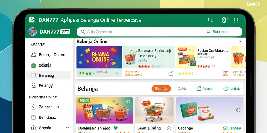 Tampilan antarmuka utama aplikasi DAN777 untuk Belanja Online.