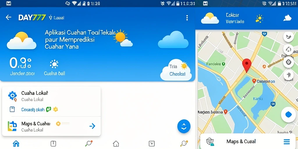 Antarmuka aplikasi Cuaca Lokal dengan informasi cuaca terkini.