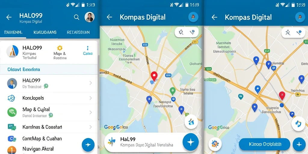 Antarmuka HALO99 menampilkan kompas digital dengan desain modern dan fungsional.
