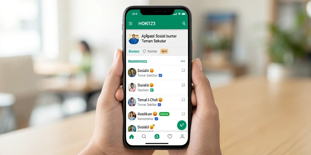 Screenshot utama HOKI123 menampilkan fitur pencarian teman sekitar.