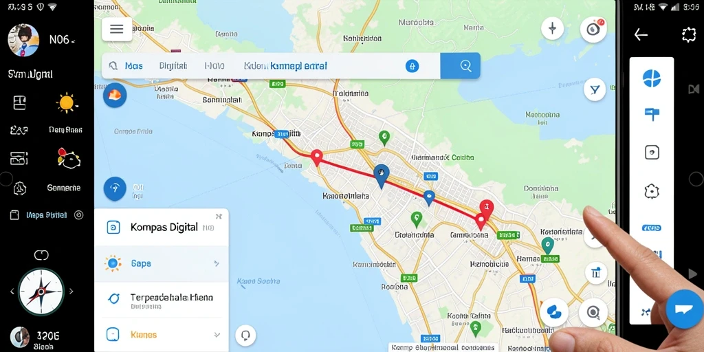 Antarmuka sederhana N06 yang menunjukkan fungsi Kompas Digital.